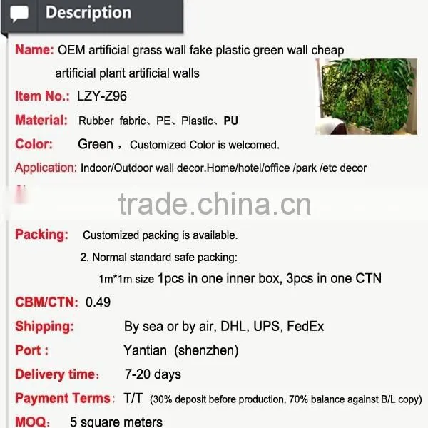 OEM Artificial Grass Wall Fake Plastic Green Wall Cheap Plant Artificial Walls photo-2