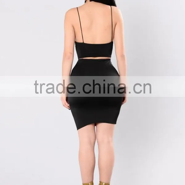 95% Polyester 5% Spandex Spaghetti Strap Crop Top And Mini Bodycon Skirts Matching Set Crop Top And Skirt Dress photo-3