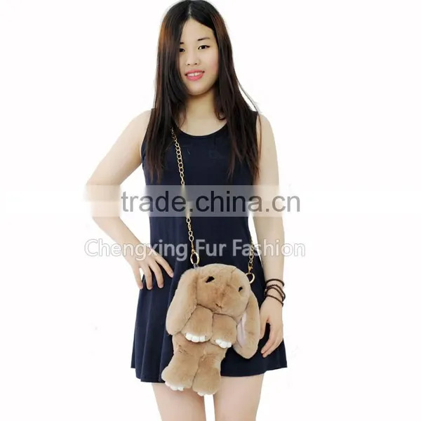 CX-H-15 Fashionable Cute Rabbit Fur Pattern Ladies Bag With Chain photo-4