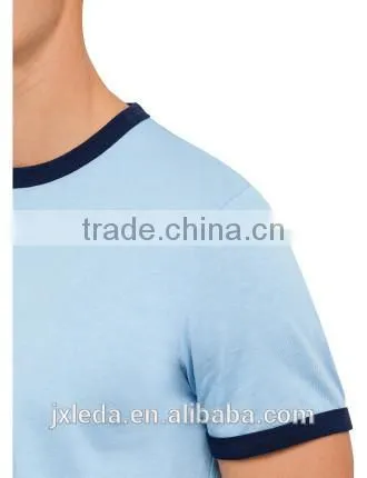 Pure Organic Cotton Classic Breathable Men's Tee Round Neckline Contrast Piping Pique t Shirt photo-4