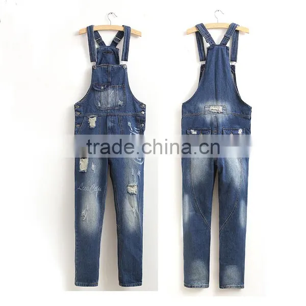 New Model Custom Boyfriend Jeans Rompers High Quality Ripped Bib Overalls for Men photo-6