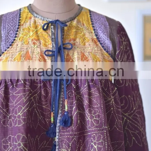 Vintage Kantha Kediyu Style Jacket in Beautiful Vintage Colors ~ Small photo-2