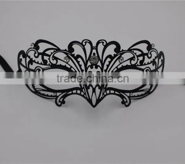 Glossy Metal Black Mask Diamante Rhinestones Italy Costume Masquerade Halloween photo-4
