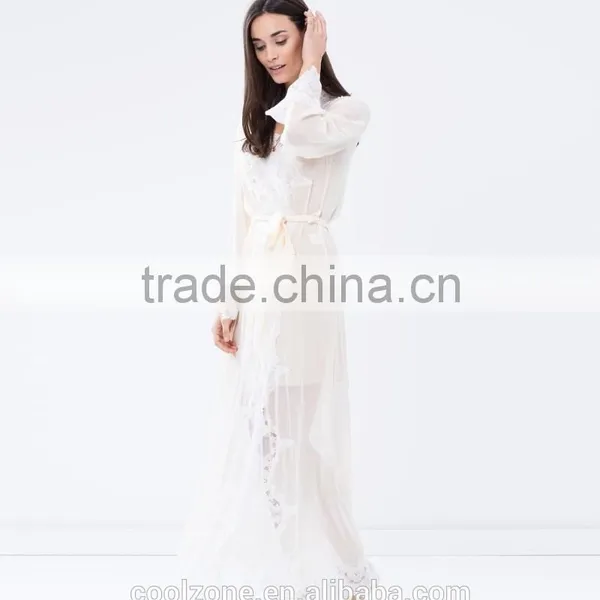 Sexy Relaxed Fit Tie-up Front Sheer Lace Bath Robe for Women photo-5