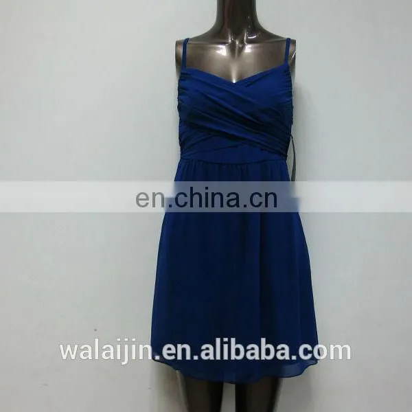 High Quality Low Neckline Spaghetti Strap Pleated Bust Ladies Royal Blue Dress photo-2