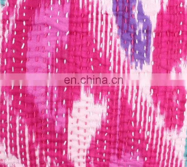 Indian Cotton Handmade Red Die Kantha Cushion Cover Kantha Throw Pillow Cover Hand Quilted Decorative Cushion Cover Art photo-2
