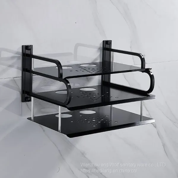 Black Small Three-layer Video Set Top Box Shelf Router Storage Bracket Wall Mounted photo-4