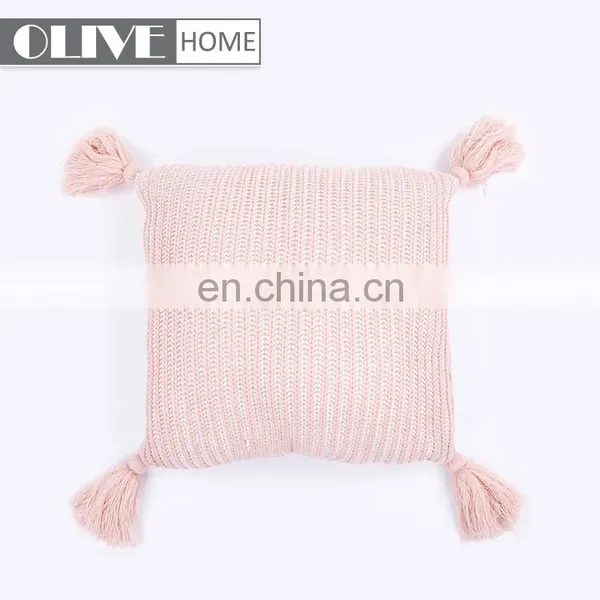 2018 Hot Sales 100%acrylic Decorative Rib Knitted Cushion Cover With Lantern Tassels photo-3