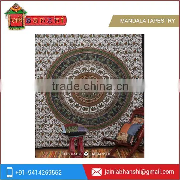 Traditional Greenish Indian Elephant Tapestry Wall Hanging Mandala