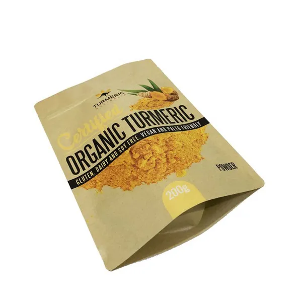 High Quality Stand up Zipper Kraft Paper Plastic Turmeric Cinnamon Powder Packaging Bag photo-3
