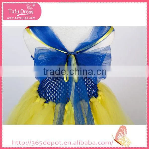 Softtextile Yarn Bright Yellow Bowknot Tutu Fluffy Voile Girl's Dress Children Frocks Designs photo-4
