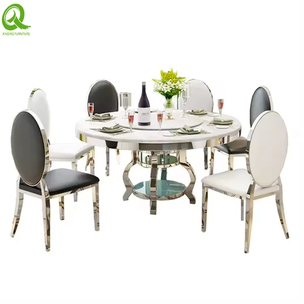 Modern High Quality Factory Direct Dining Room Stainless Steel Frame Marble Top 8 Seater Dining Tables Sets photo-2