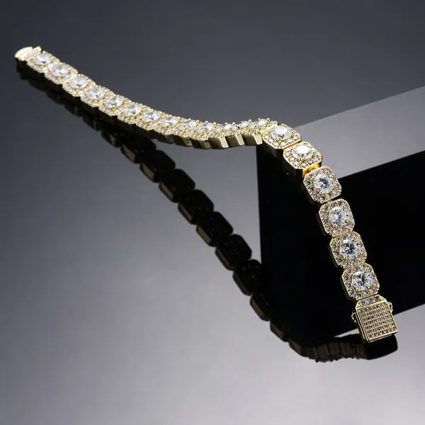 Iced Clustered Tennis Bracelet in Yellow/White Gold(10mm) With Spring Clasp Hip Hop Fashion Jewelry photo-3