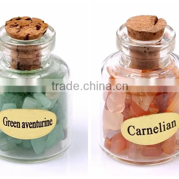 Green Adventurine & Carnelian Tumbled Chips Stone Glass Bottle Pendant