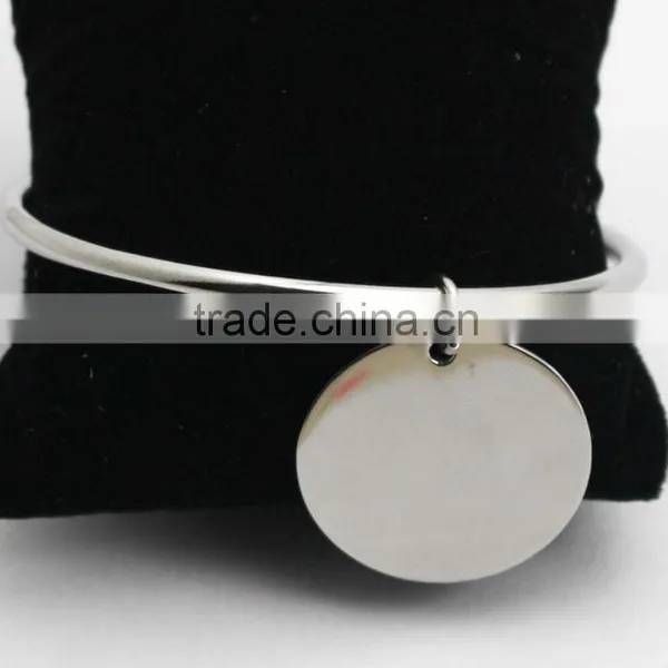 Round Dog Tag Factory Customize Stainless Steel Charm Bracelet Bangle photo-2