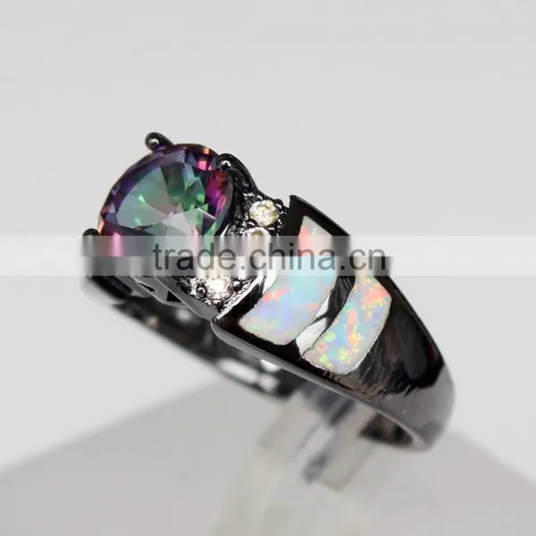 Custom Wholesale Opal Inlay Black Gold Ring 925 Sterling Silver Rainbow Mystic Topaz Ring Quality Choice photo-3