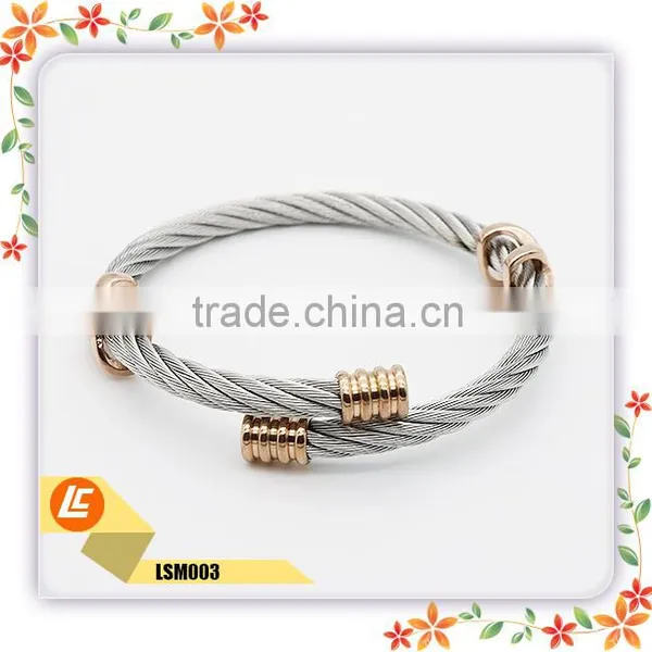 Fashion Jewelry Men Stainless Steel Twisted Wire Charm Bracelet photo-3