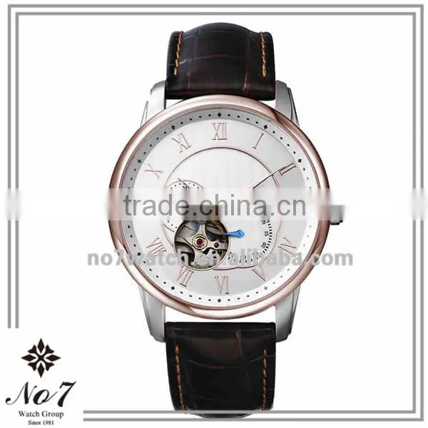 Leather Mens chronograph transparent automatic watch