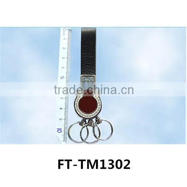 polular leather key chain with rhinestone and three O ring FUTUO
