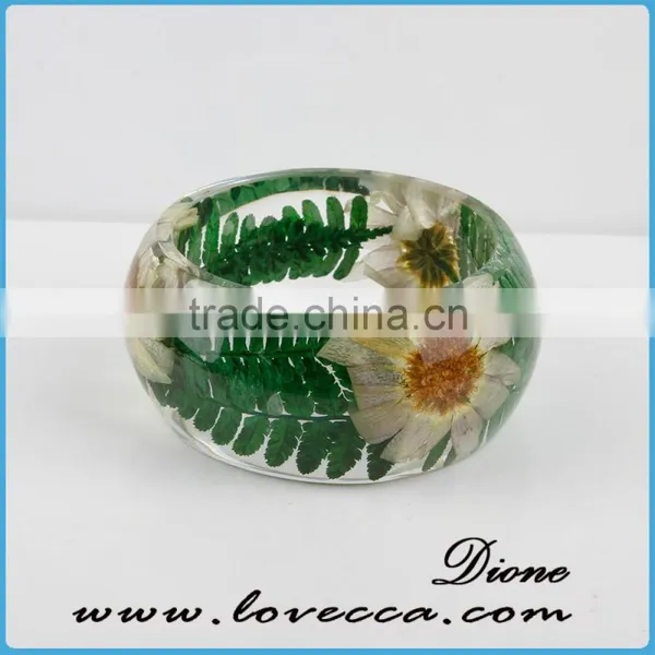 Natural Dry Flowers Hand Women Bangles Clear Pressed Flower Resin Bangle Bracelet photo-5