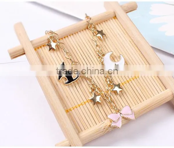 Cat Bowknot Star Moon Gold Charms Bracelet Gold Chain Bracelet photo-4