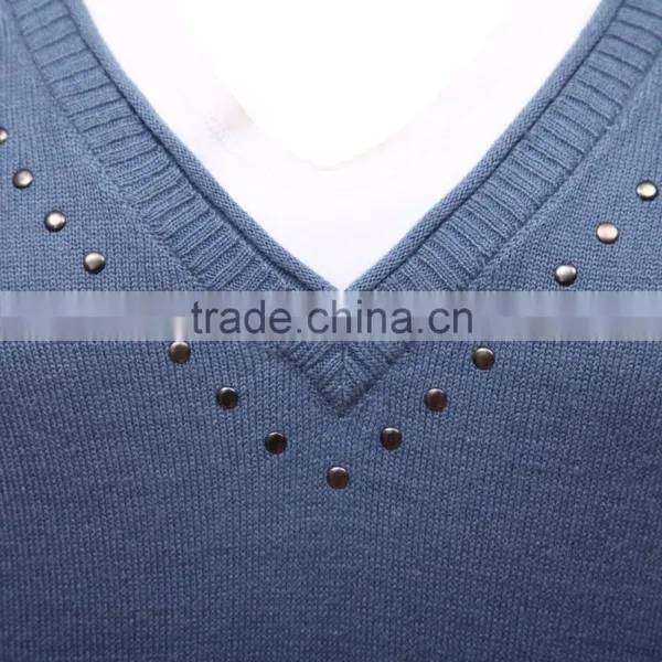 Sporty Women Jumper Combining 3/4 Jersey Sleeves and Beaded V Neckline photo-3