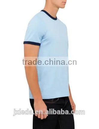 Pure Organic Cotton Classic Breathable Men's Tee Round Neckline Contrast Piping Pique t Shirt photo-2