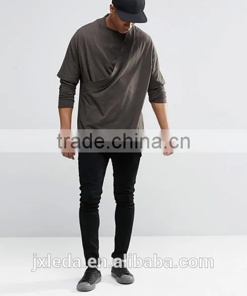 Customize Men Plain Fashion Oversized Long Sleeve Double Layer Kimono T-shirt / Tees photo-4