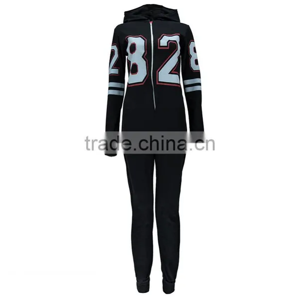 OEM Customized Fashion Adult Number Printed Front Zipper Onesie photo-3