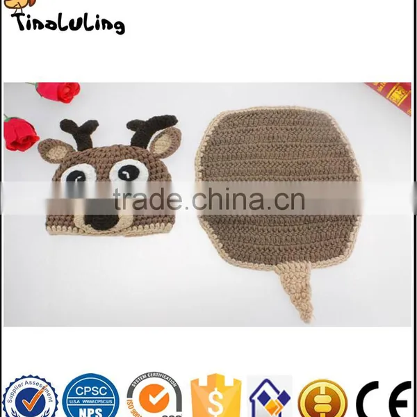 Newborn Costume Baby Hat Short Set Handmade Knit Crochet Photography Props Deer Design photo-2