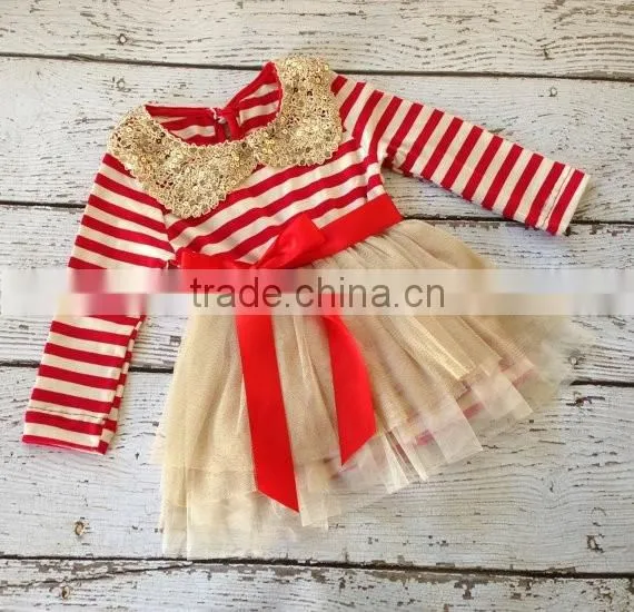 Long Sleeve Dress Red and White Stripe With Sequin Collar With Red Waistabnd Christmas Fancy Dress photo-3