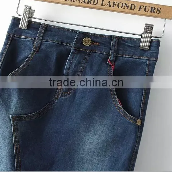 EY0590A 2015 New Style Women Pure Color High Waist Jeans Splicing Dress photo-3