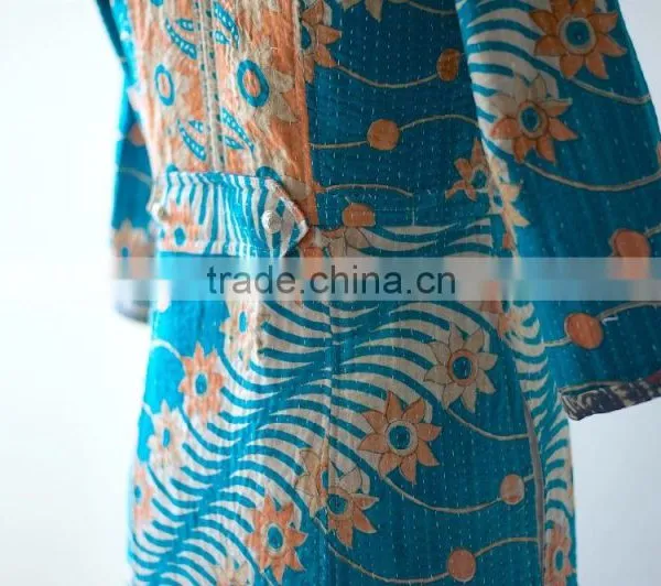 Vintage Kantha Long Accent Jacket in Turquoise & Orange ~ Medium photo-6