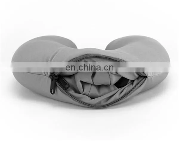 Spandex Microbeads Rest U Shape Pillow Cushion Custom Cute 2 in 1 Plush Soft Stuffed Grey Dog Toy Travel Memory Foam Neck Pillow photo-4