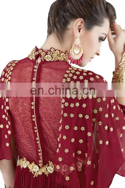 2017 Engagement Party Wear Gown Style Anarkali Suits With Flairs And Fluffy Sleeves Dress Material photo-5