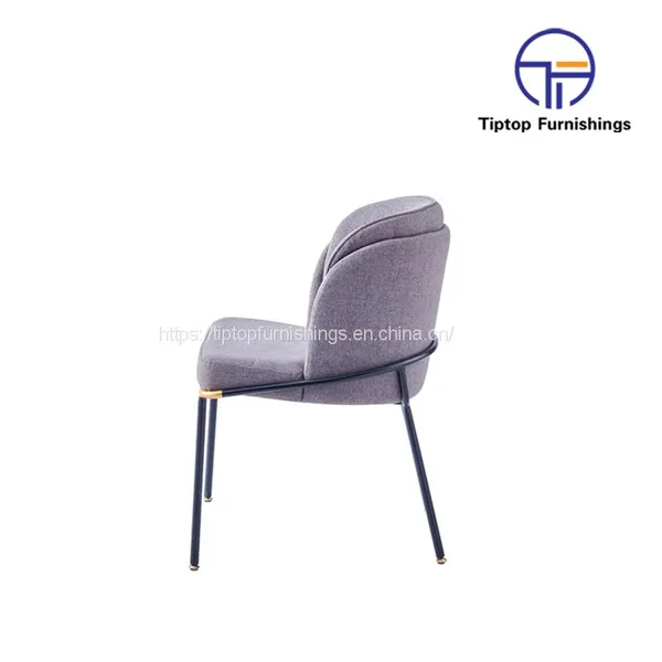Tiptop Modern Nordic White Wool Blend Boucle Fabric Black Metal Leg Cafe Lambswool Esszimmerstuhl Samt Dining Chair photo-3