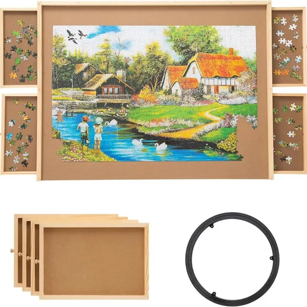 Wooden Jigsaw Puzzle Board Folding Table With Light With Sliding 4or6 Drawers Jigsaw 1000 Piece/1500pcs Foldable Puzzle Table photo-4