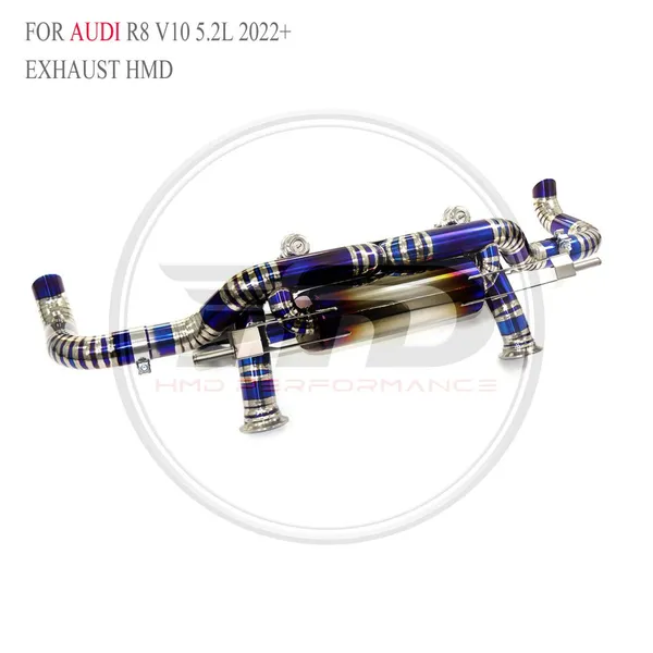 HMD Titanium Alloy Exhaust Catback for AUDI R8 V10/RS3 8Y Auto Replacement Modification Electronic Valve Baked Blue WhatsApp+86 18946955156 photo-2