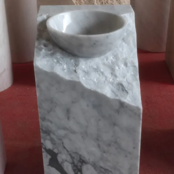 Missing Corner New Design Contemporary Stone Marble Free Standing Square Shape Pedestal Sink for Upscale Residences Estates photo-4