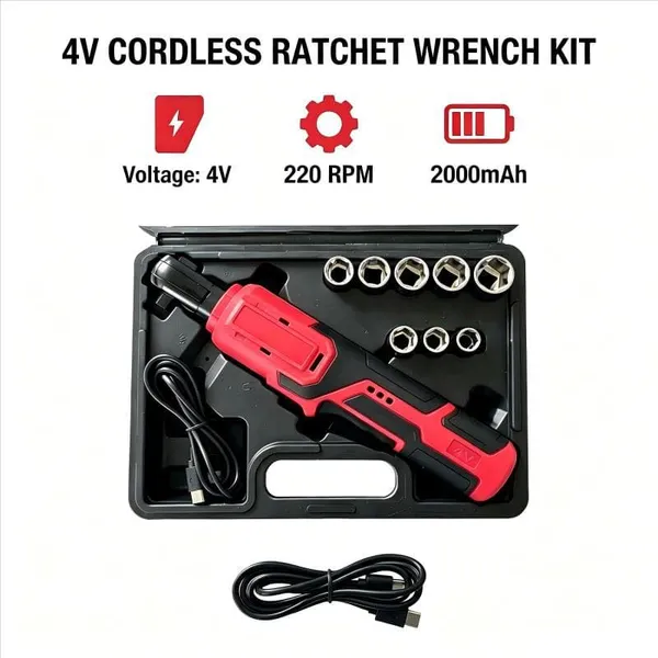 Rechargeable Cordless Electric Ratchet Wrench Kit, Lithium‑ion Handheld Power Ratchet Wrench Set for Auto Repair & Machinery Maintenance photo-4
