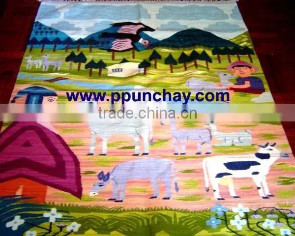 Woven Wool Tapestry / Woven Wool Rug / Woven Wool Wall Decor 63x45" Peru