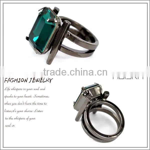 Gun Black Plated Fashion Alloy Ring With A Green Stone photo-5