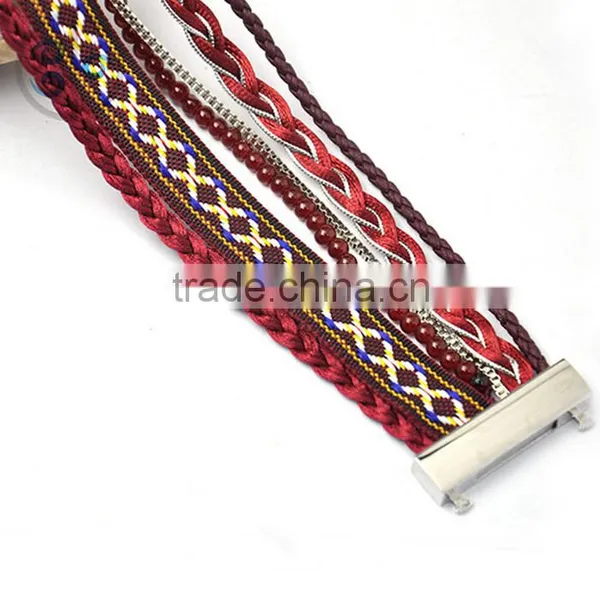 >>2016 New Elegant Burgundy Magnetic Bracelets, Handmade Leather Bracelet/ photo-3