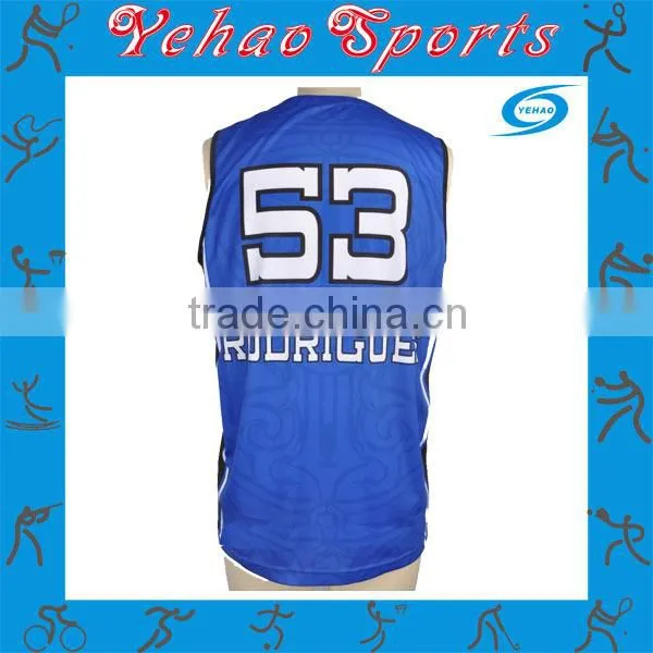 Blue Basketball Jersey With Polyester Mesh Digital Printing Sublimation photo-3