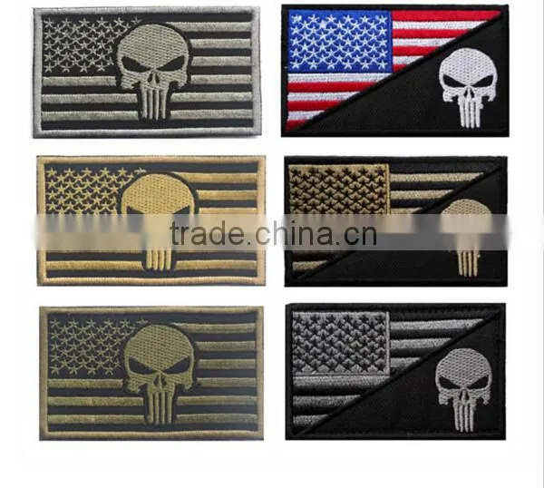 Outdoor Military Enthusiasts Embroidery Armband The American Flag + the Punisher Patch Woven Lable The Spot