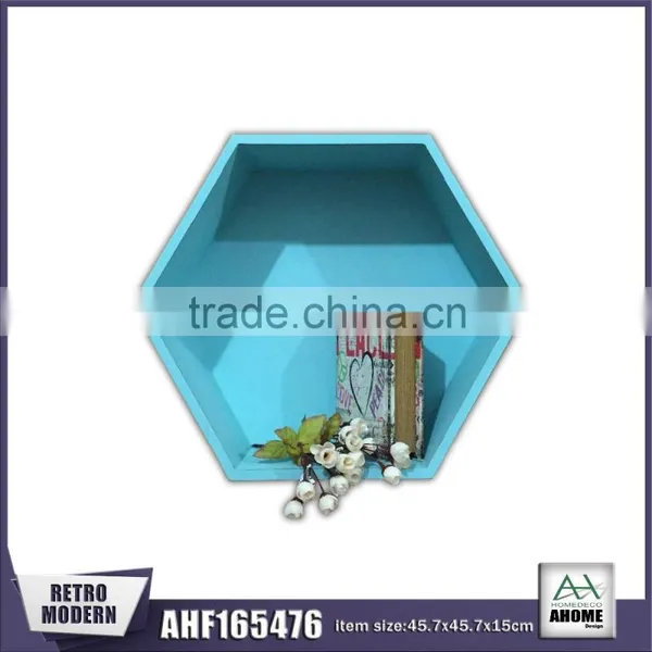 Most Popular Beautiful Blue Hexagon Deep Wall Shlef High Quality Decorative Wall Cabinet