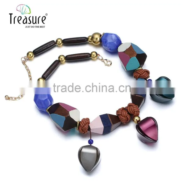 Women Necklace Wood Round Circle Pendant Pattern Sweater Chain Long Necklace photo-2