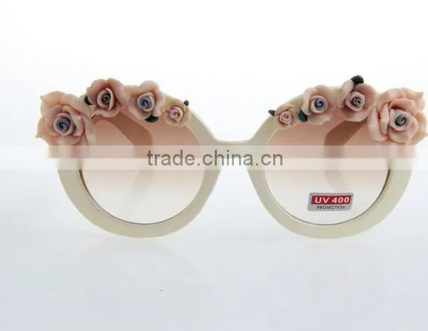 New Round Frame Retro Clay Flower Handmade UV 400 Beach Style Sunglasses photo-3