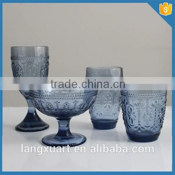 Handmade Pressed Blue Solid Color Glass Ice Cream Cups Wholesale photo-3