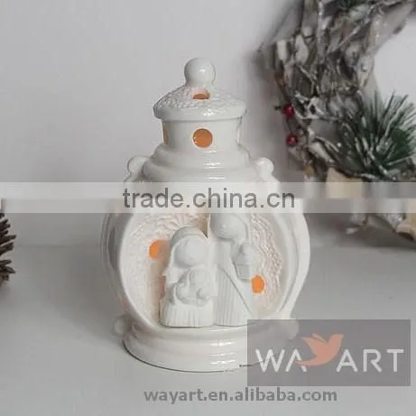Ceramic Series Christmas Nativity Manger House Candle Holders photo-5